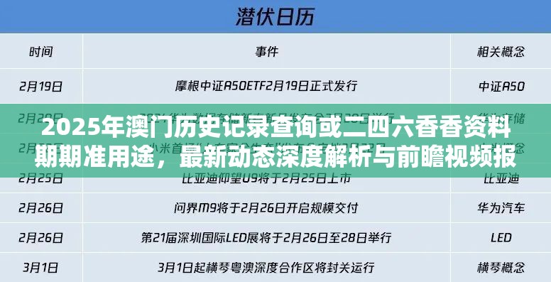 2025年澳门历史记录查询或二四六香香资料期期准用途，最新动态深度解析与前瞻视频报道